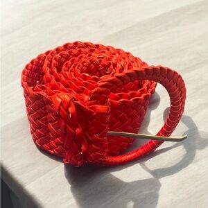 Red Braided Belt with Silver Buckle